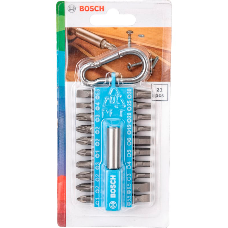 Набор бит Bosch 21шт с карабином синий (822)