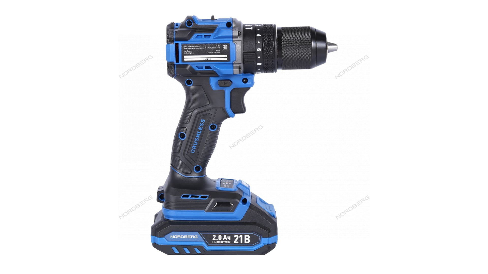 Шуруповерт аккумуляторный макс.диам. сверла 13 мм, 21 В, 70 Нм с 2 аккумуляторами и зарядным уст-вом NORDBERG NE106K
