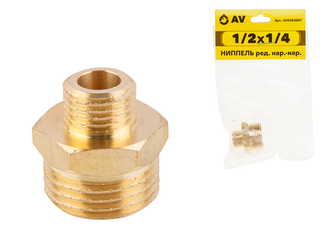 Ниппель ред. 1/2" нар. х 1/4" нар., AV Engineering (инд. упак.)