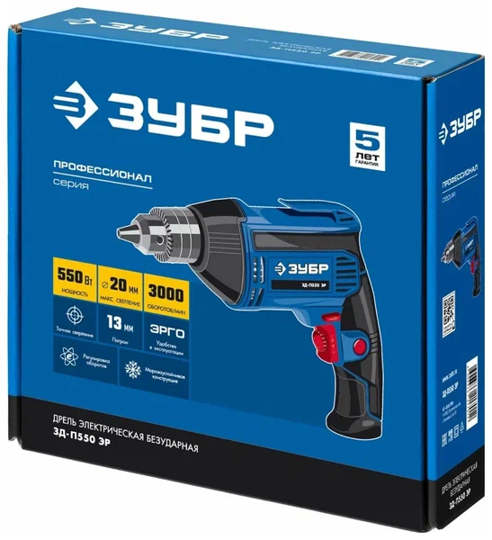 ЗУБР 550 Вт, 13 мм, безударная дрель, Профессионал (ЗД-П550 ЭР)