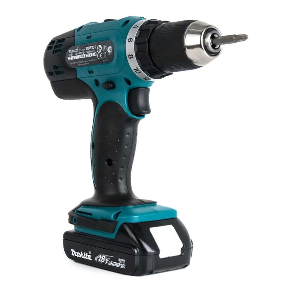 Шуруповерт аккумуляторный Makita DDF453SYE + набор сверел D-20769+очки PGW-180110/CLEAR+перчатки PGH-160350-L