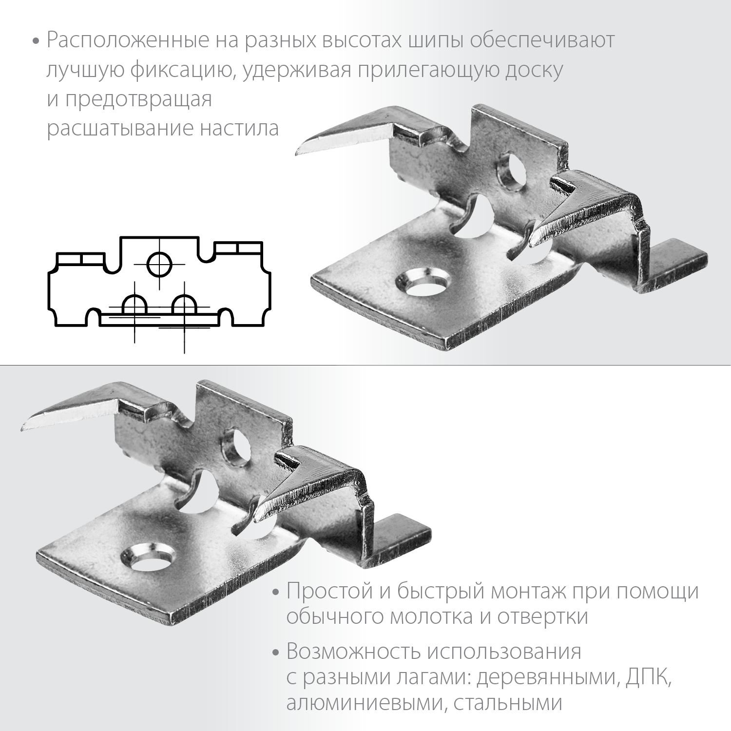 ЗУБР Союз, цинк, 80 шт, крепеж с шипами и дистанциром для террасной доски (30701)