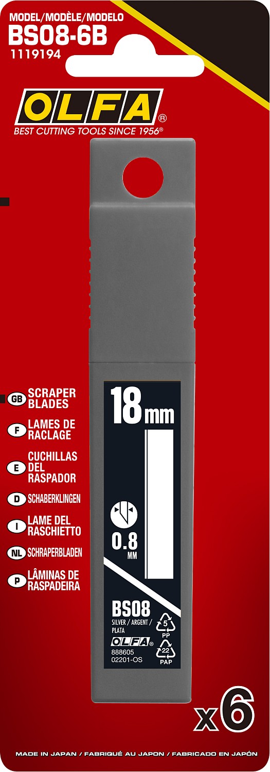 OLFA 100 мм, 6 шт, лезвие (OL-BS08-6B)