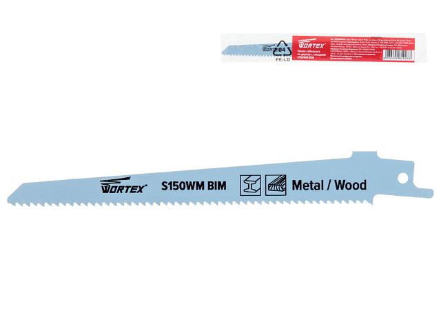 Пилка сабельная по дереву с гвоздями S150WM (1 шт.) WORTEX быстрорежущая сталь, 150 мм длина (пропил прямой, тонкий, для базовых работ) (SSB1510B0018)