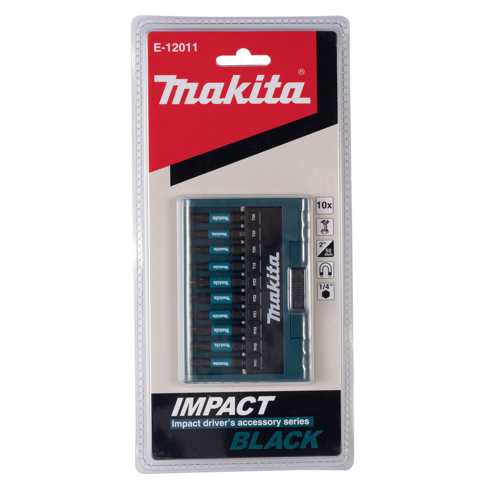 Набор бит Makita Impact Black 50 мм 10 шт.(PH1,PH2,PH3,PZ1,PZ2,PZ3,T15,T20,T25,T30 )