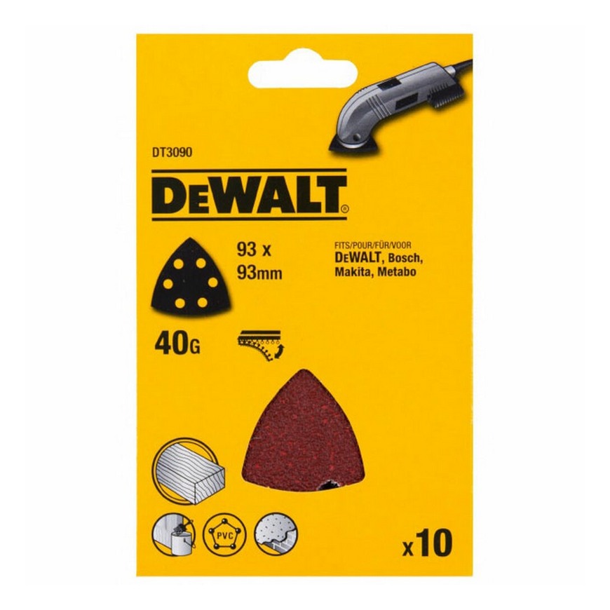 Лист шлифовальный DeWalt дельта перфорированный Ф93мм(40 G,10шт) DT3090