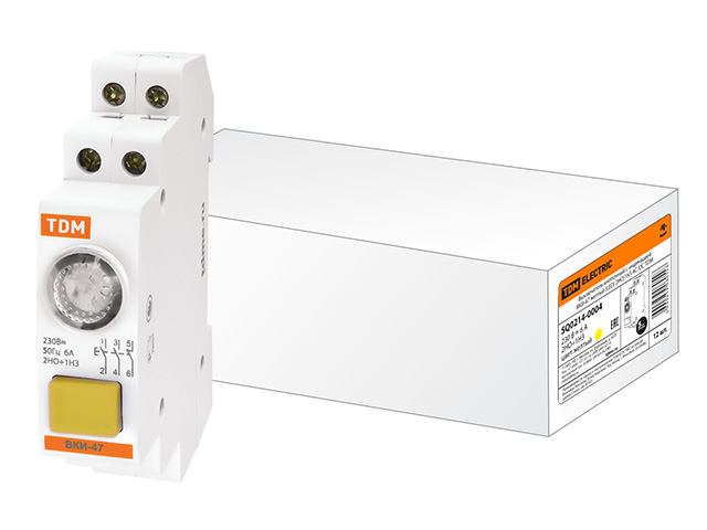 Выключатель кнопочный с индикацией ВКИ-47 желтый (LED) 2НО,1НЗ AC/DC TDM (SQ0214-0004)
