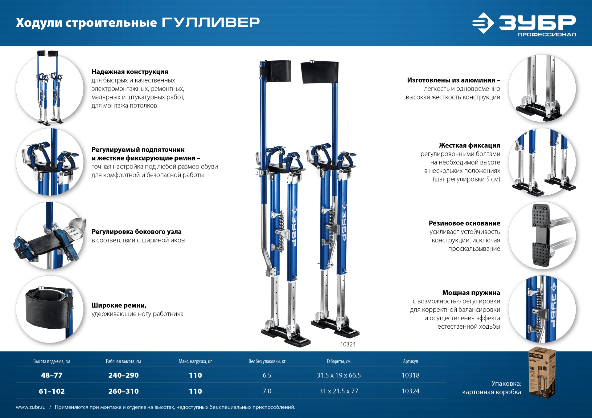 ЗУБР Гулливер, 480 - 770 мм, строительные ходули, Профессионал (10318)