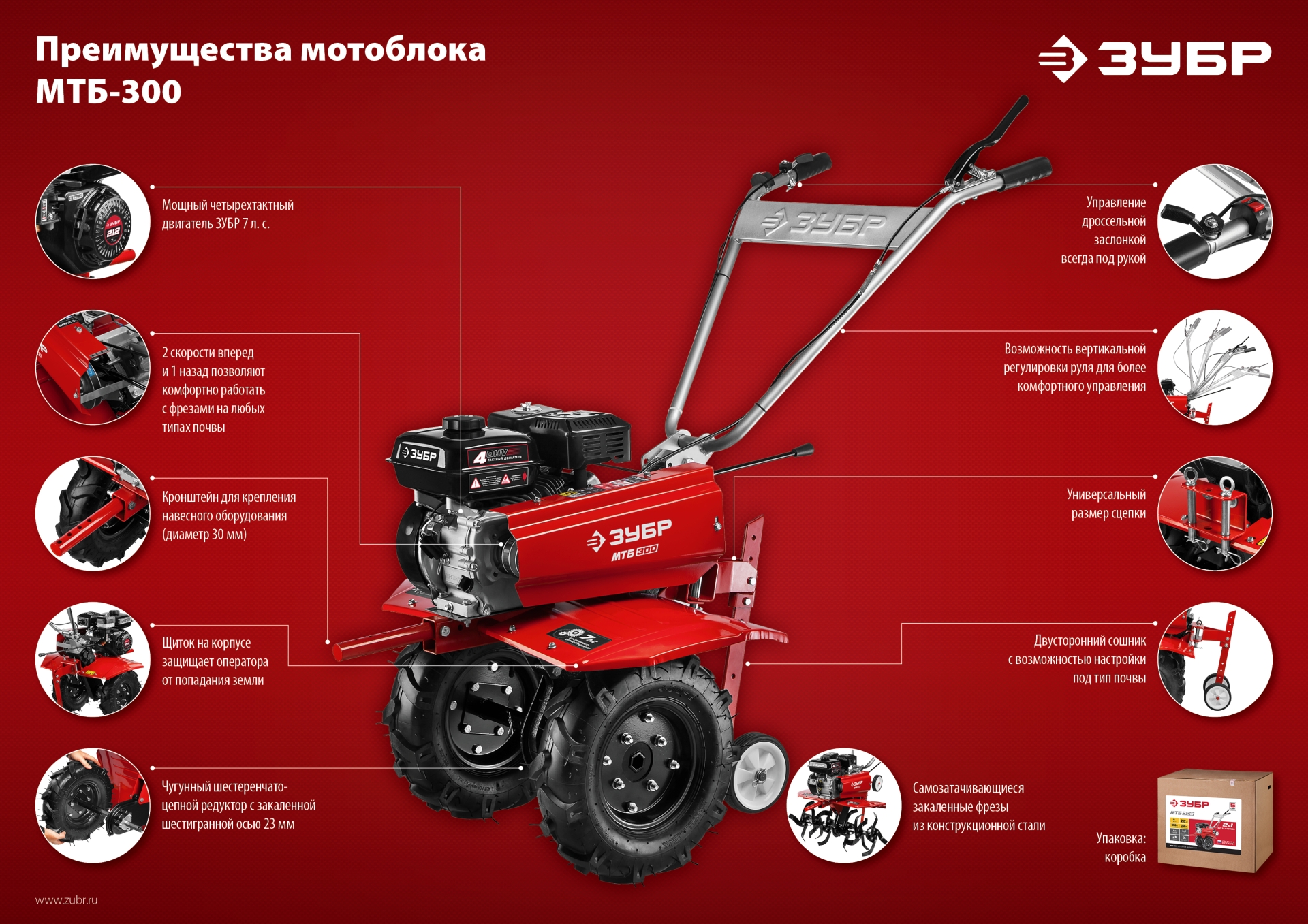ЗУБР 7 л.с., мотоблок (МТБ-300)