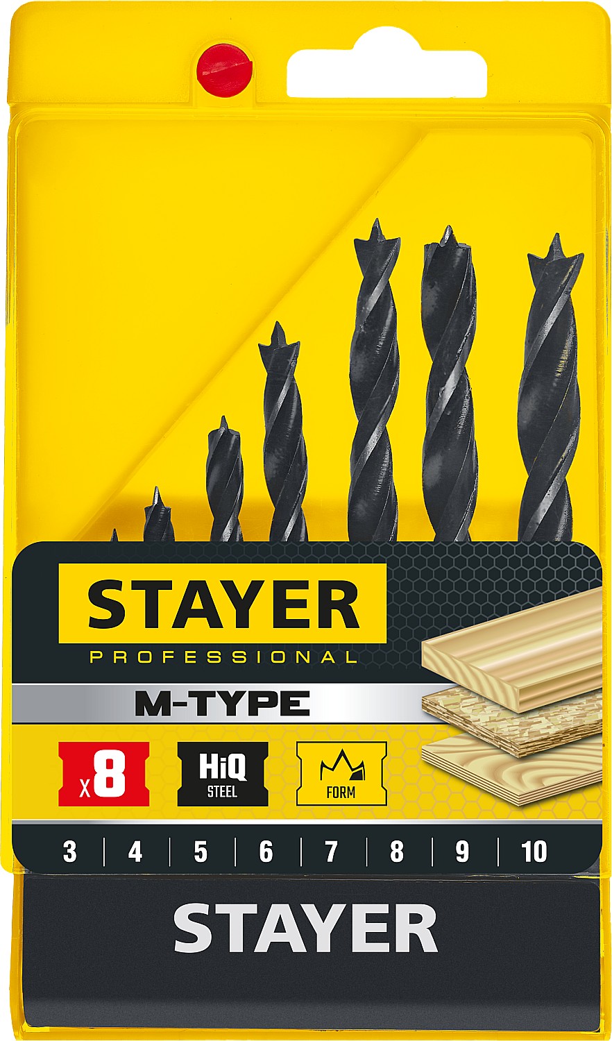 STAYER M-type, 8 шт: 3-4-5-6-7-8-9-10 мм, набор спиральных сверл по дереву (2942-H8)
