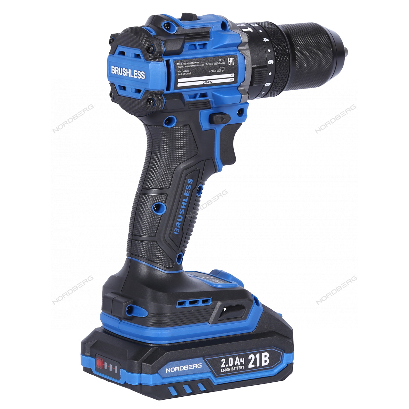 Шуруповерт аккумуляторный макс.диам. сверла 13 мм, 21 В, 70 Нм с 2 аккумуляторами и зарядным уст-вом NORDBERG NE106K