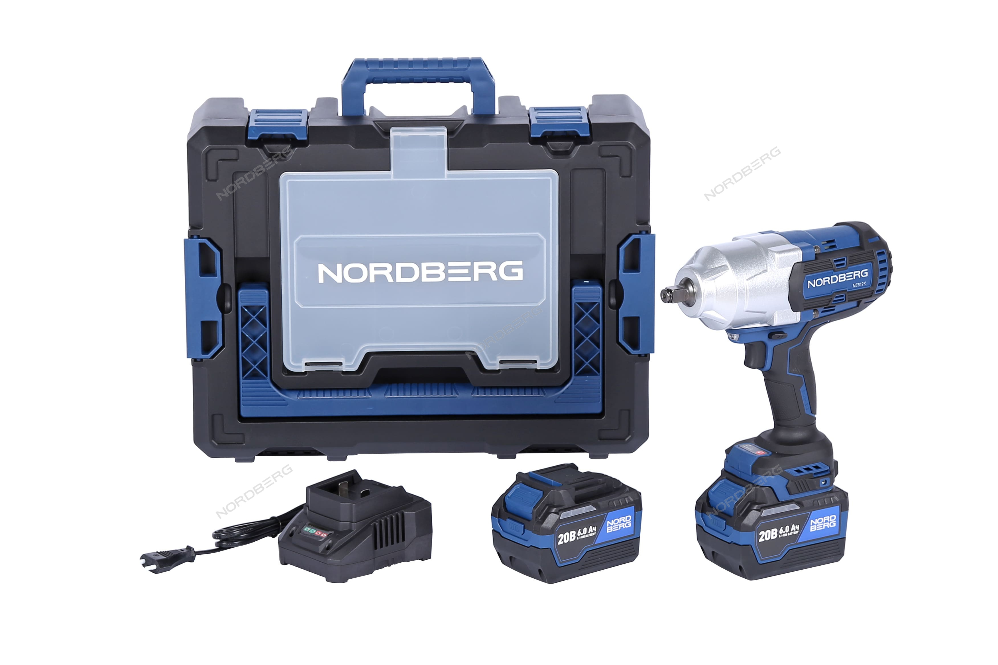 Гайковерт аккумуляторный, 1/2", 20 В, 1700 Нм, 2 аккумулятора 6 A и зарядное устройство, в кейсе NORDBERG NE812K