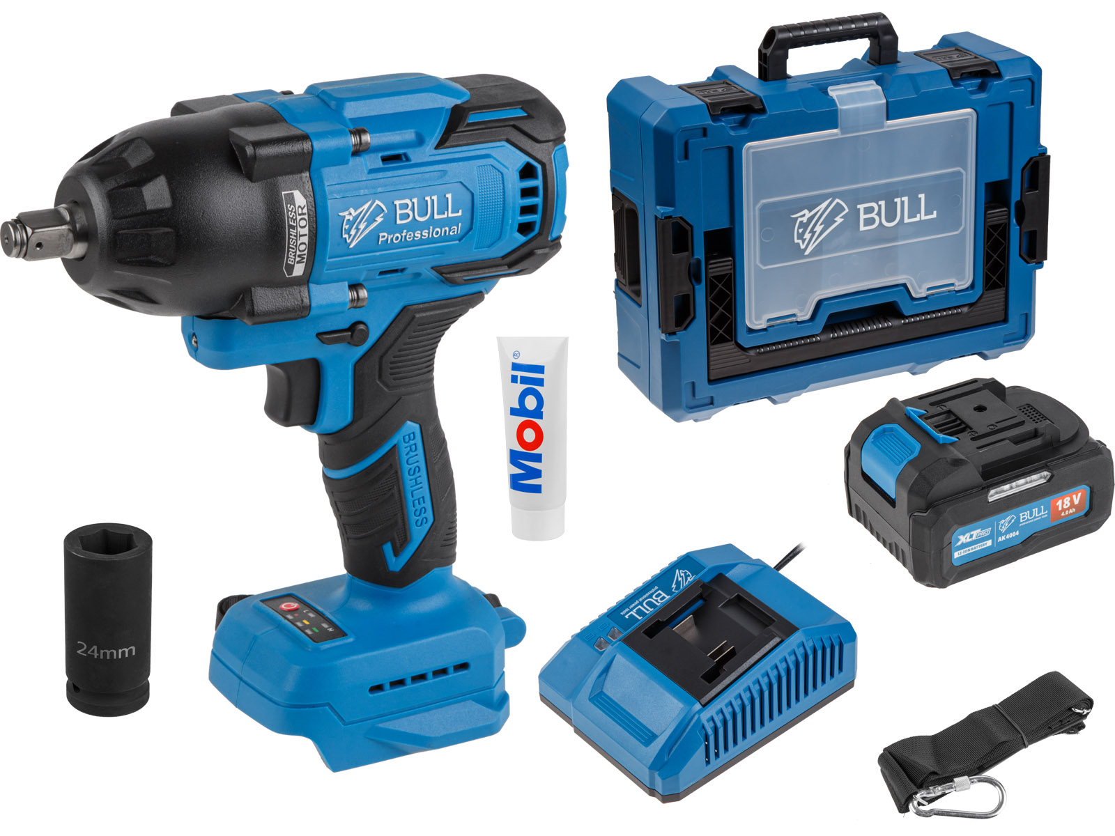 Аккум. ударный гайковерт BULL SC 1807 Xcase, XLTpro, БЕСЩЕТ., 18 В, 750 Н*м, 1/2", 1х4 А*ч, з/у 4 А (вес 2,24 кг) (1329722)