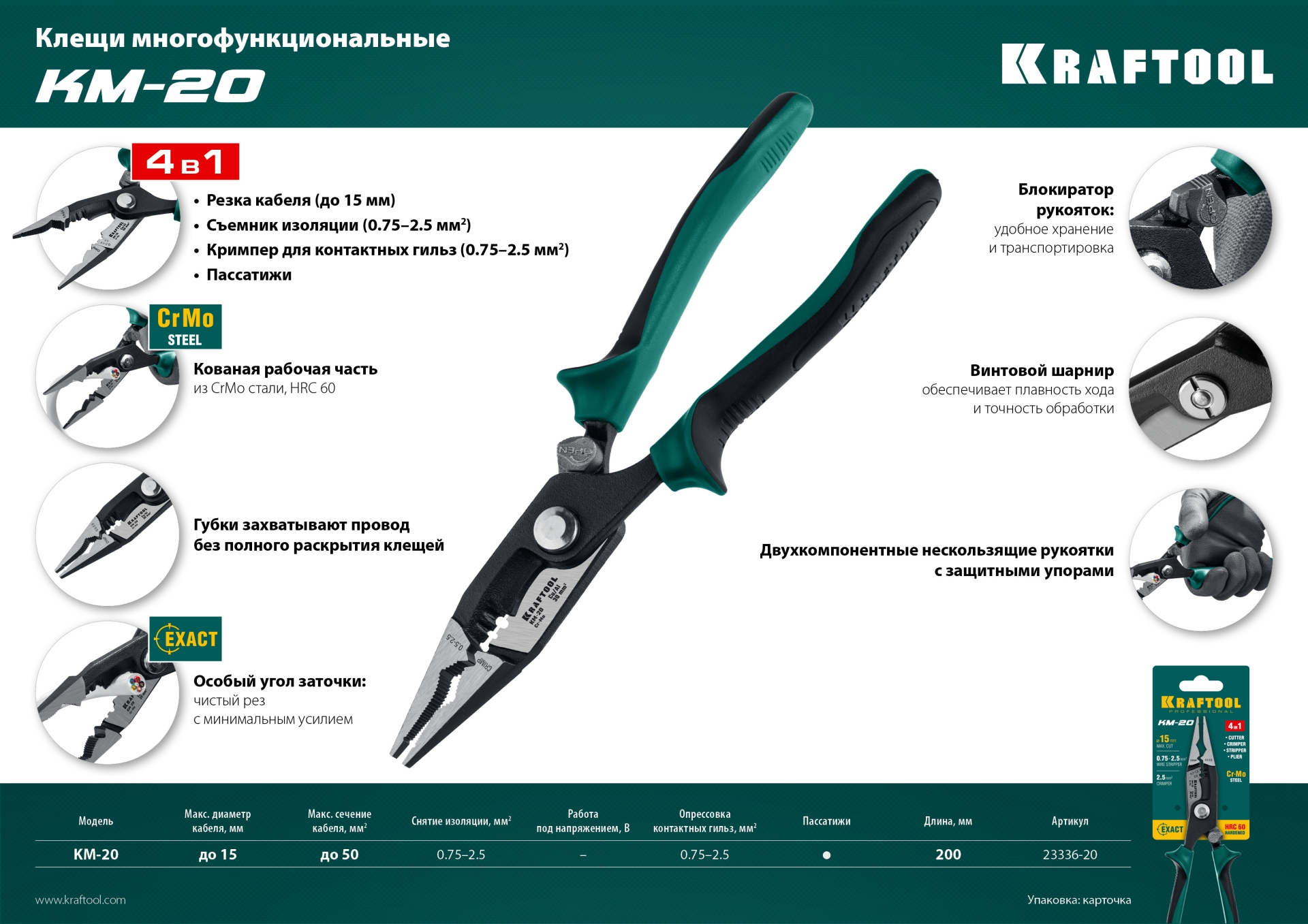 KRAFTOOL KM-20 клещи электромонтажные (23336-20)