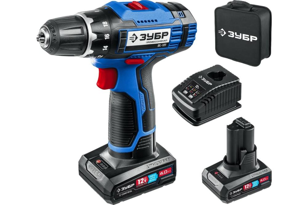 Дрель-шуруповерт ЗУБР DL-121-42 12 В, 40 Н·м, 2 АКБ тип Т7 (4 А·ч) сумка