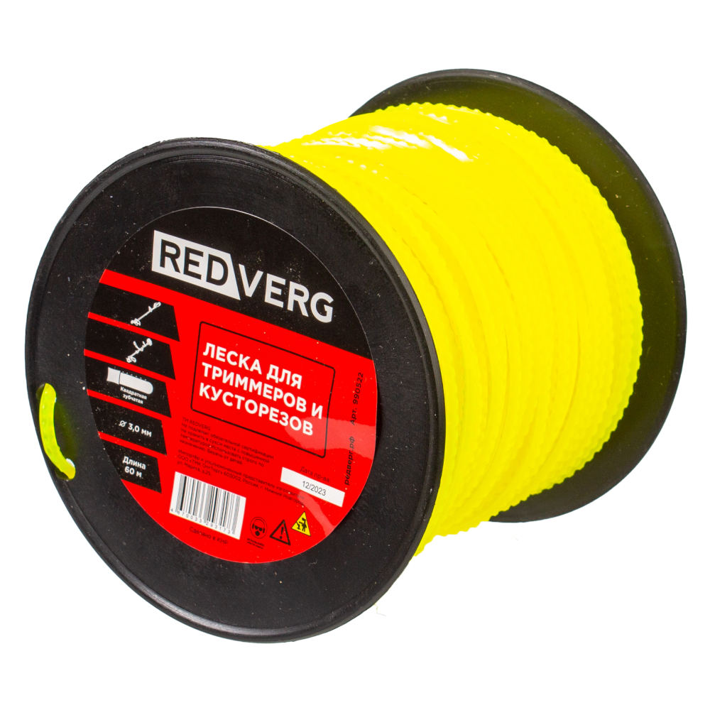 Леска для триммера REDVERG д 3,0мм (60м) квадратная зубчатая (990522)
