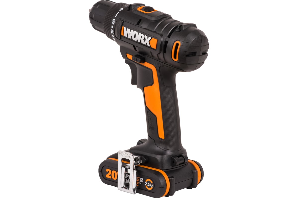 Дрель-шуруповерт аккумуляторная WORX WX100.2, 20В, 2Ач х2, ЗУ 0,4А, сумка