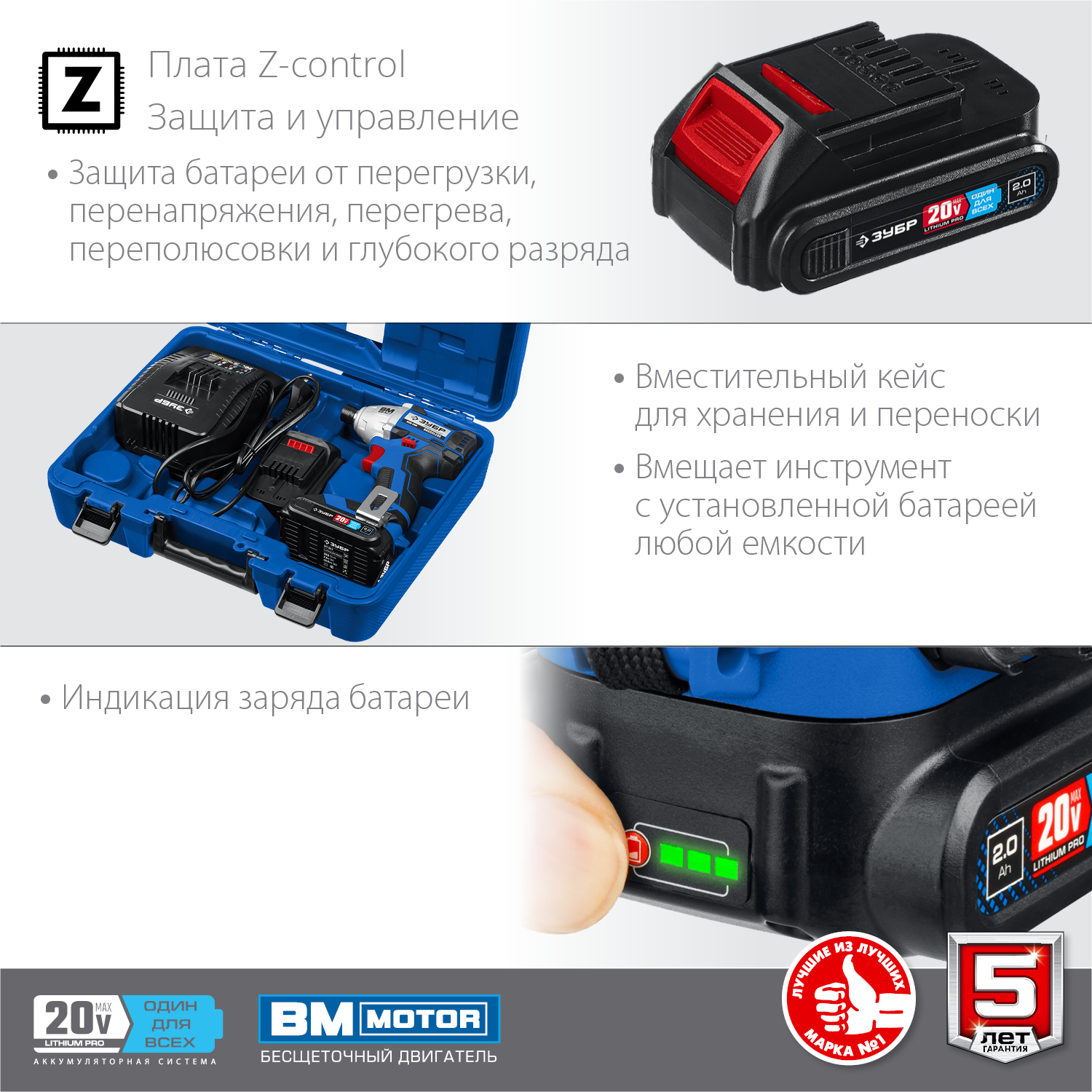ЗУБР Т7, 20 В, 280 Н·м, 2 АКБ (2 А·ч), бесщеточный винтоверт, кейс, Профессионал (GVB-250-22)
