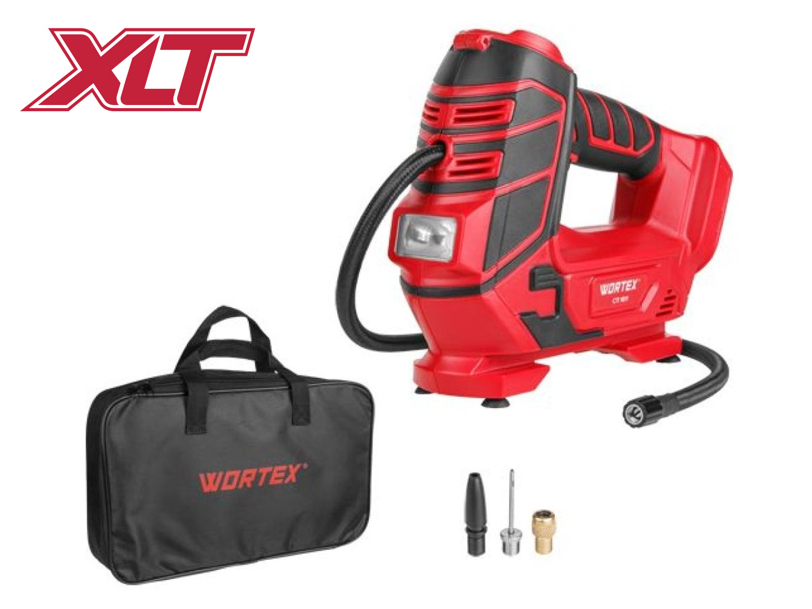Аккум. компрессор WORTEX CTI 1811 в кор. ALL1 SOLO 18 В, 11 бар, 12 л/мин (160 PSI / 1100 кПа, цифровой манометр, 600 мм шланг, подсветка) (1325445)