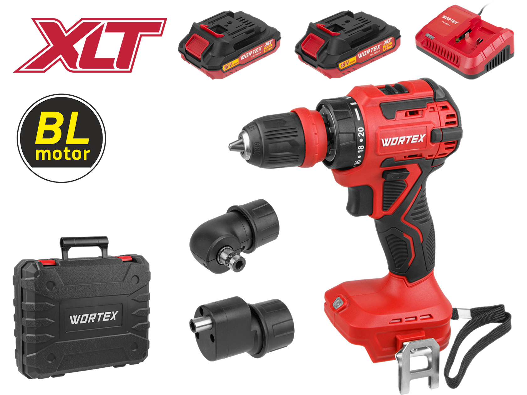Аккум. дрель-шуруповерт WORTEX BD 2025 LiSET в чем. ALL1 XLT БЕСЩЕТ, 18 В, 55 Н*м, 2х2 А*ч + 2 насад (0-1800 об/мин, подсветка.) (1325844)
