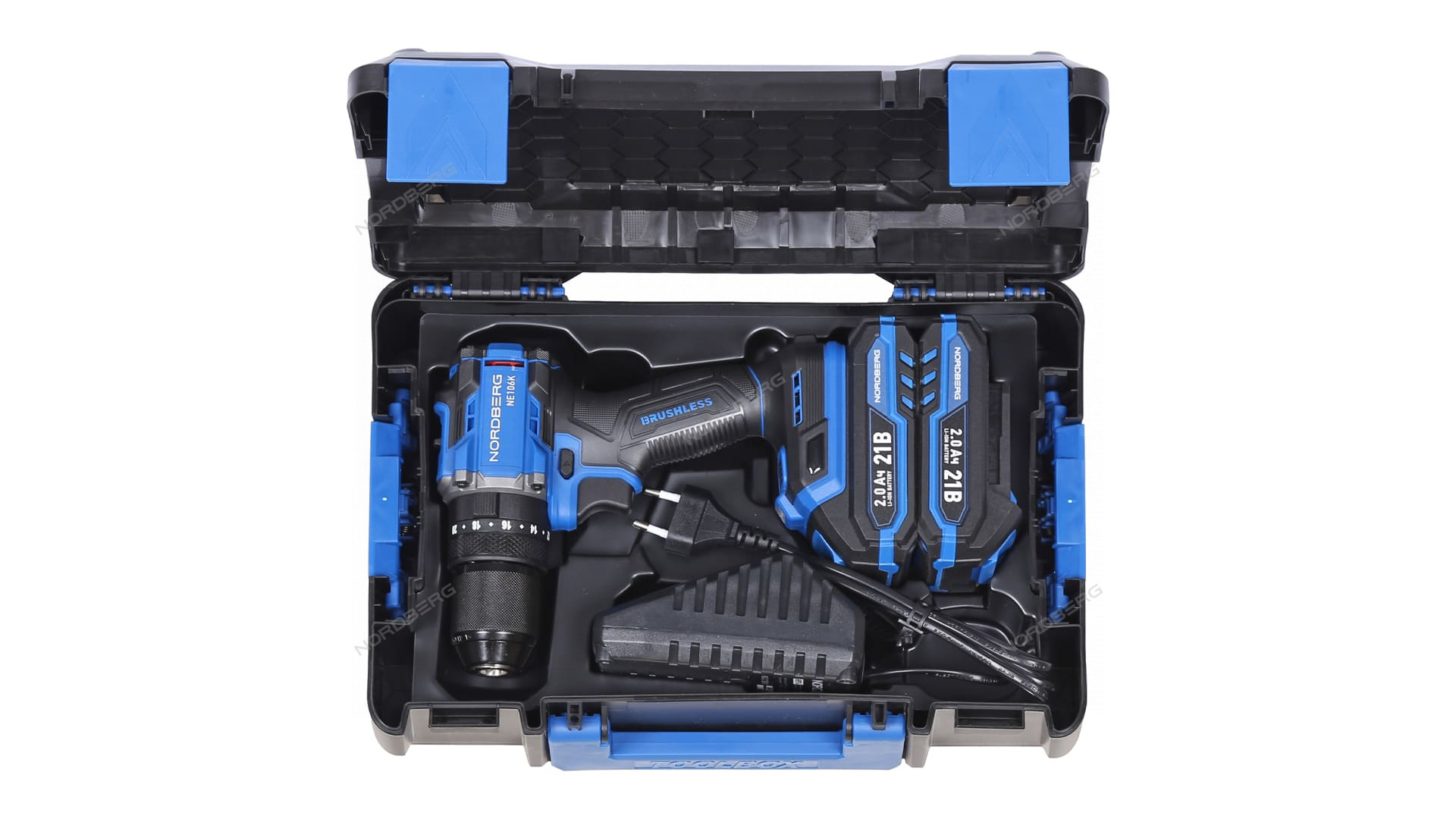 Шуруповерт аккумуляторный макс.диам. сверла 13 мм, 21 В, 70 Нм с 2 аккумуляторами и зарядным уст-вом NORDBERG NE106K