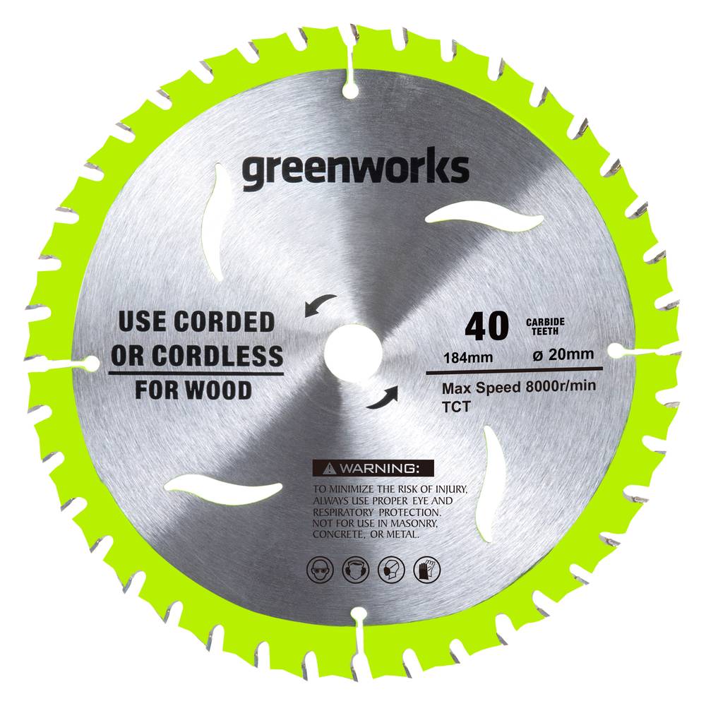 Диск пильный по дереву Greenworks 184x20 мм, 40T