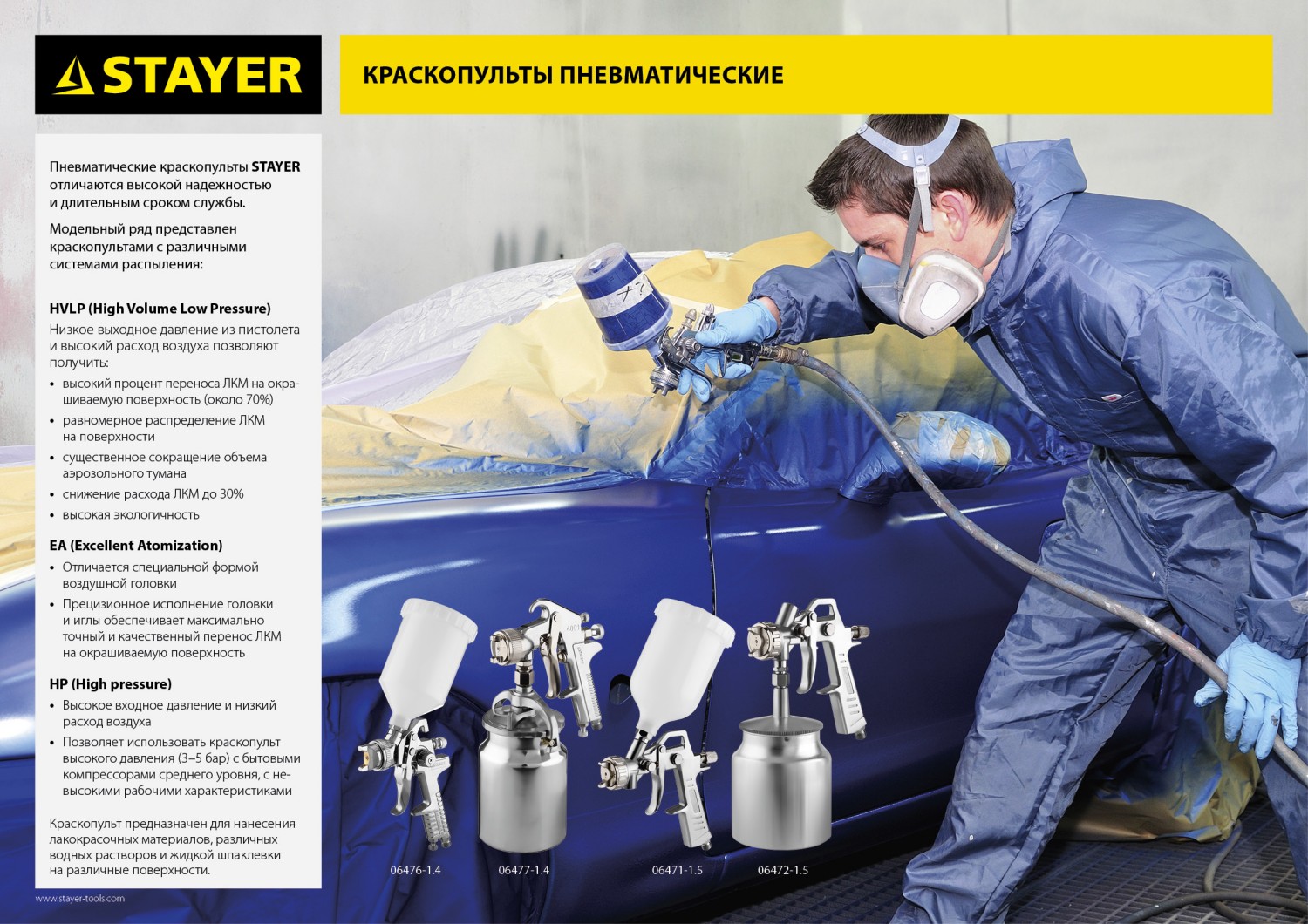 STAYER AirPro G, HVLP 1.4 мм, пневматический краскопульт с верхним бачком, Professional (06476-1.4)