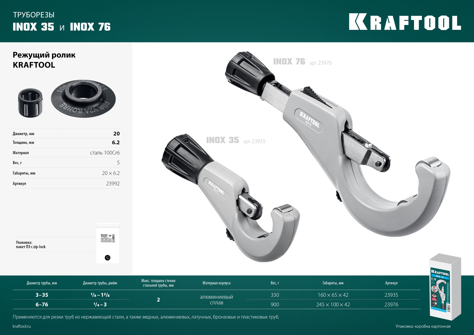 KRAFTOOL режущий ролик для трубореза INOX-30, INOX-35 и INOX-76 (арт. 23932, 23935, 23976) (23992)