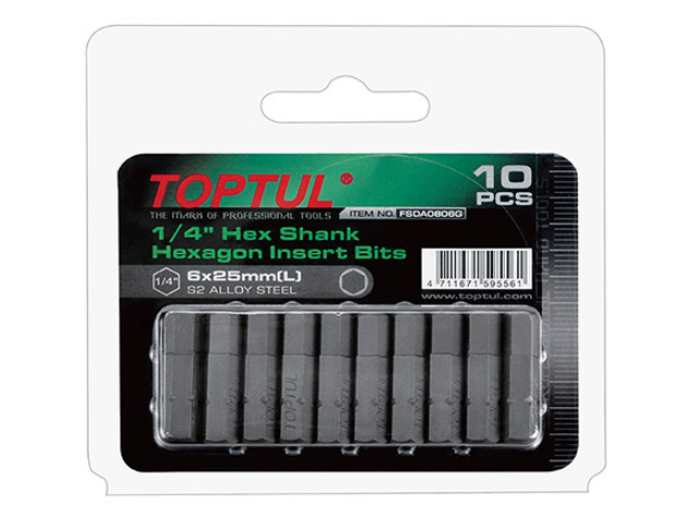 Насадка шестигранник 6мм 1/4" 10шт блистер TOPTUL (FSDA0806G)