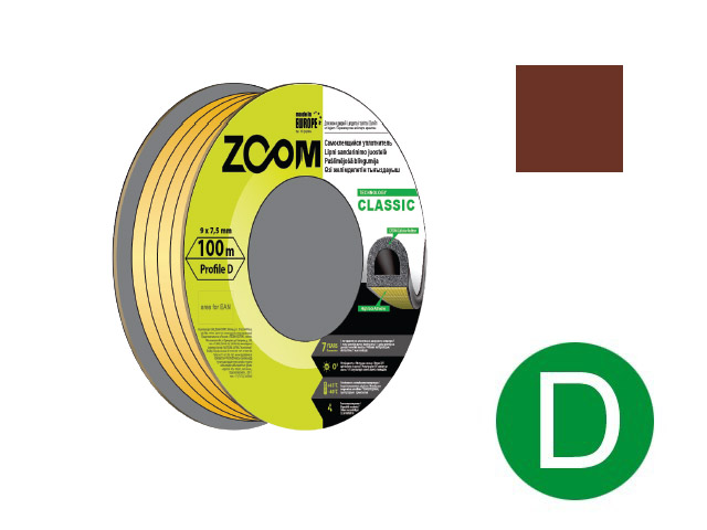Уплотнитель "D" коричневый 9x7,5мм сдвоенный профиль (2х50м) ZOOM CLASSIC (02-2-4-103)