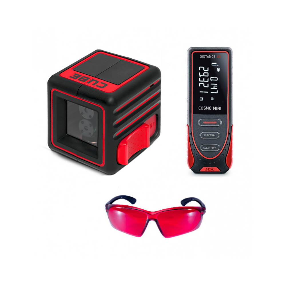 Уровень лазерный ADA Cube mini Professional Edition + Дальномер лазерный ADA Cosmo Mini 40 + Очки