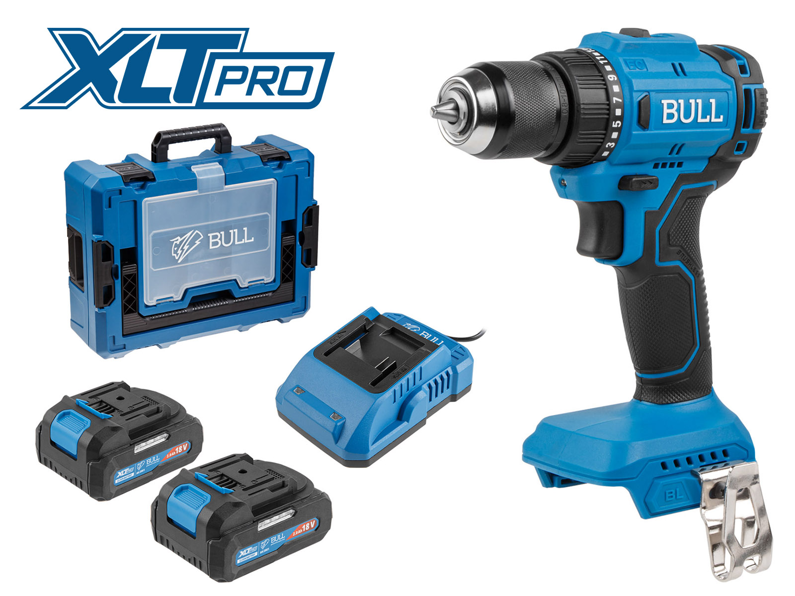 Аккум. дрель-шуруповерт BULL SR 1803 Xcase XLTpro БЕСЩЕТ., 2x2 А*ч, 18 В, 45 Н*м, БЗП 10 мм (шурупы до 10 мм) (1329880)