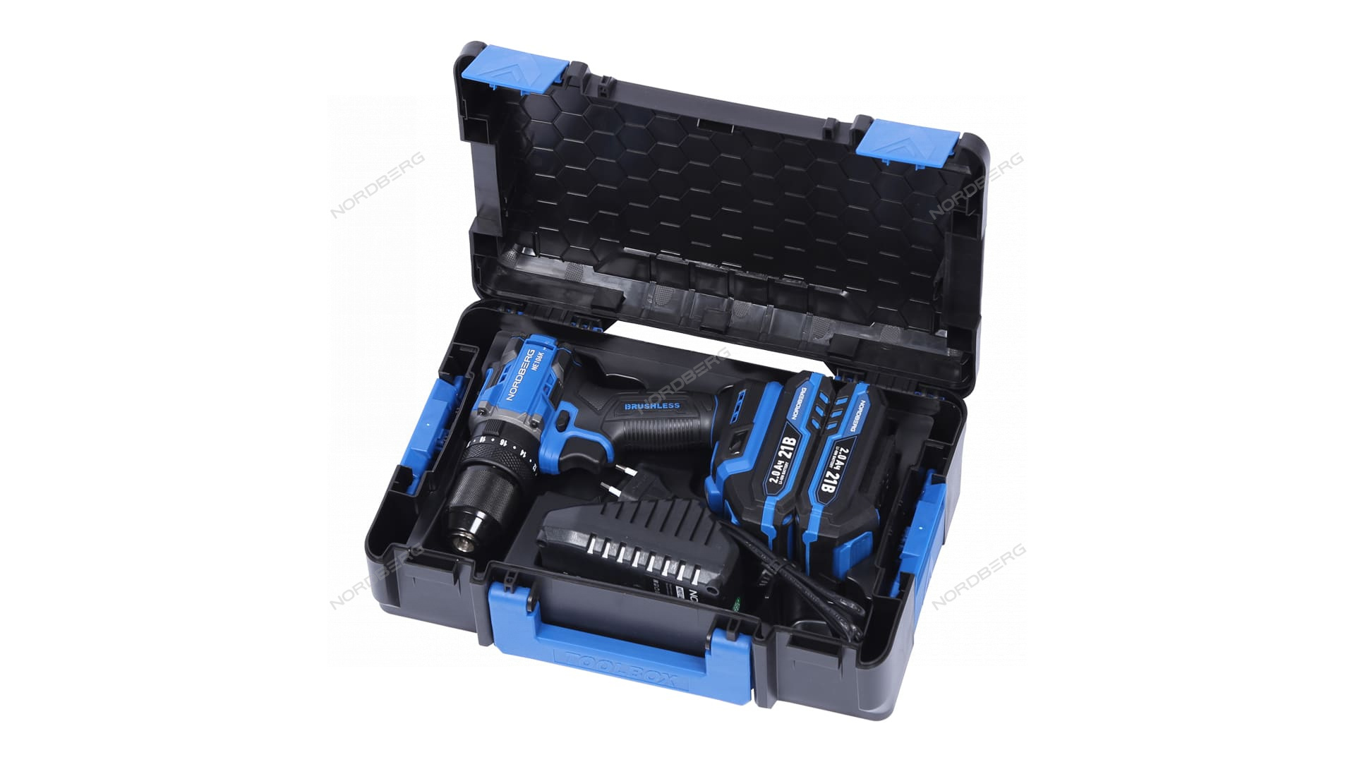 Шуруповерт аккумуляторный макс.диам. сверла 13 мм, 21 В, 70 Нм с 2 аккумуляторами и зарядным уст-вом NORDBERG NE106K