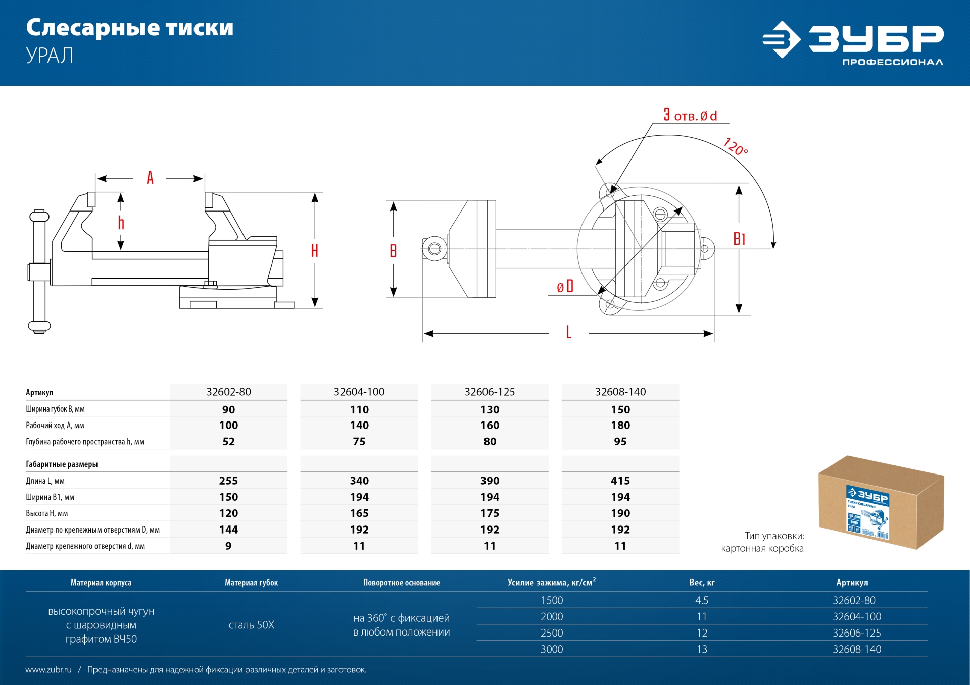 ЗУБР Урал, 5 кг, слесарные тиски, Профессионал (32604-100)