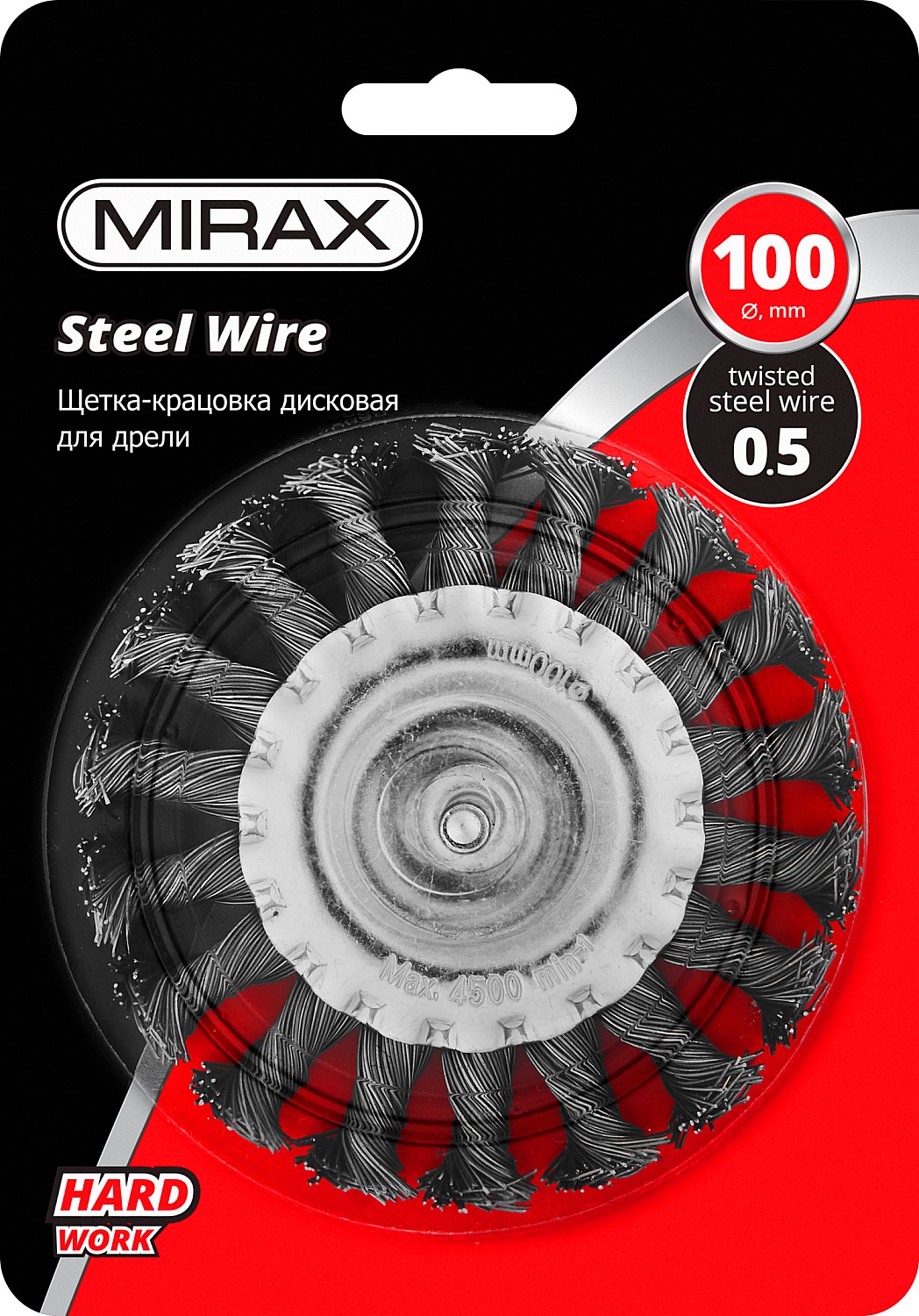 MIRAX 100 / 6 мм, жгутированная стальная проволока 0.5 мм, щетка дисковая для дрели (35146-100)