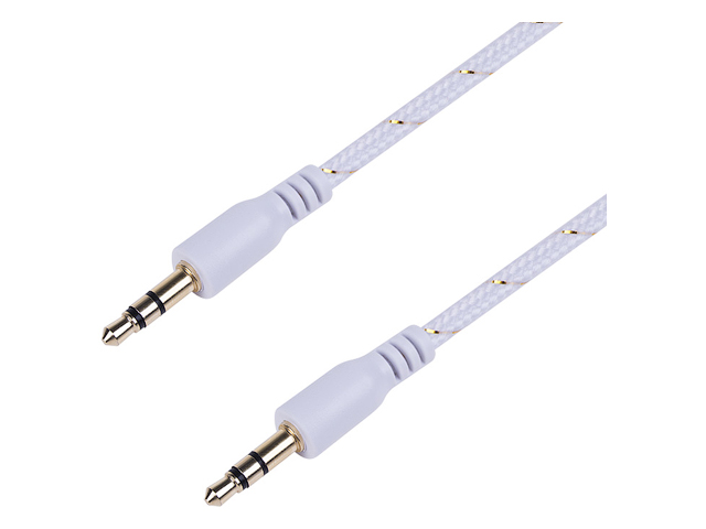 Аудио кабель AUX 3.5 мм в тканевой оплетке 1 м белый REXANT (18-4070)