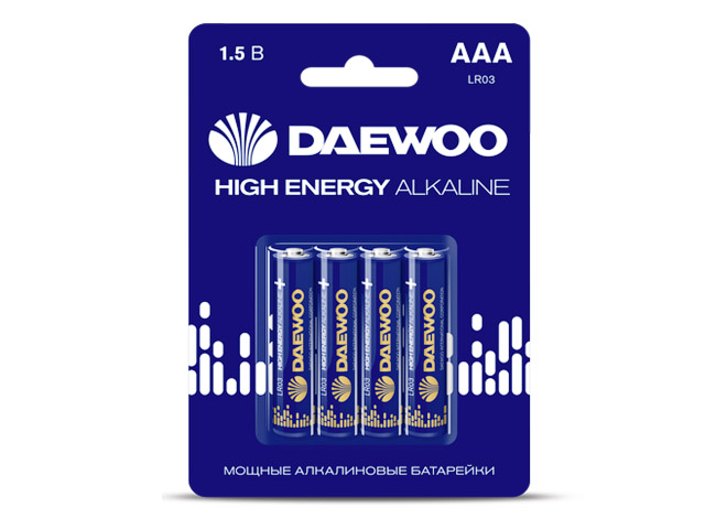 Батарейка AAA LR03 1,5V alkaline BL-4шт DAEWOO HIGH ENERGY (5030381)