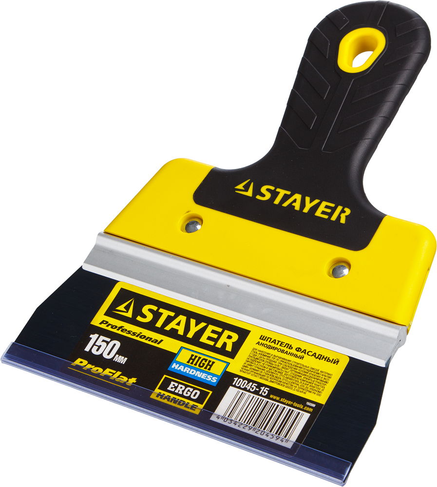 STAYER PROFlat, 150 мм, алюминиевая направляющая, двухкомпонентная ручка, анодированный фасадный шпатель (10045-15)