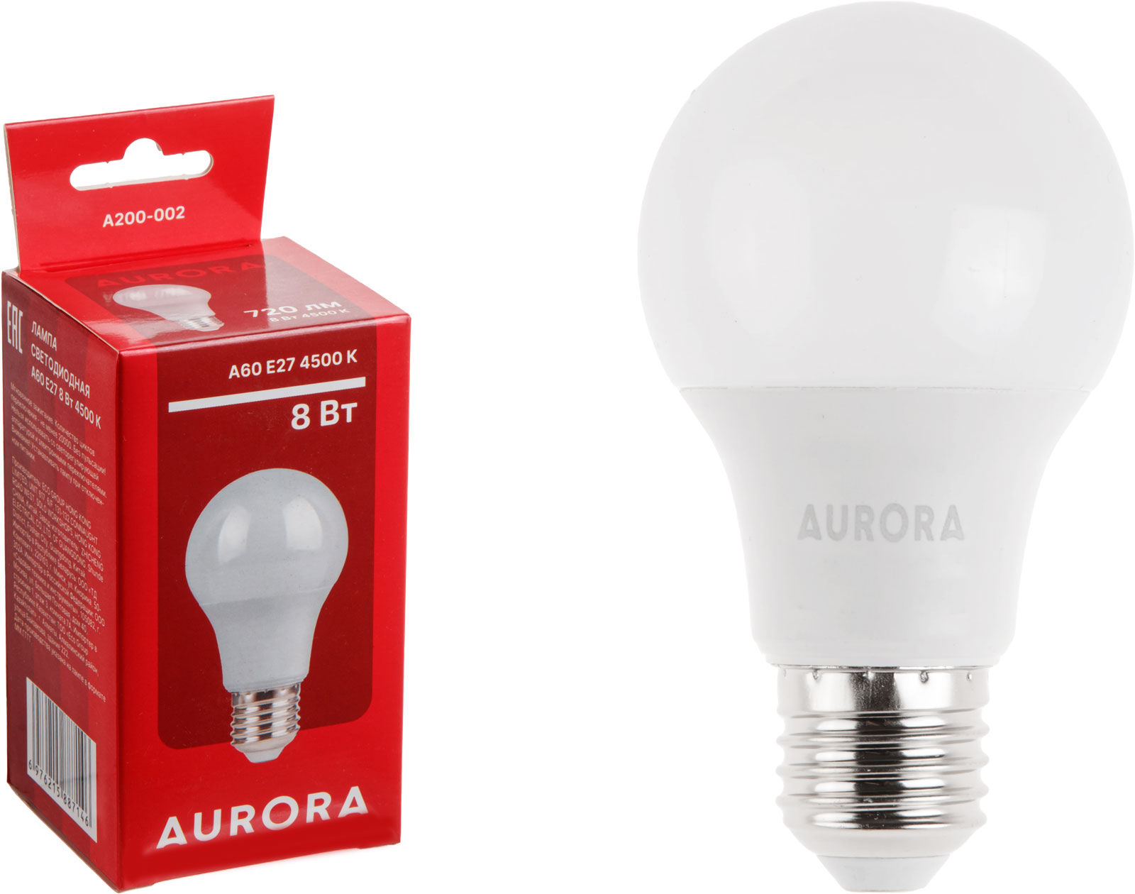 Лампа светодиодная A60 СТАНДАРТ 8Вт 230В E27 4500K AURORA (A200-002)