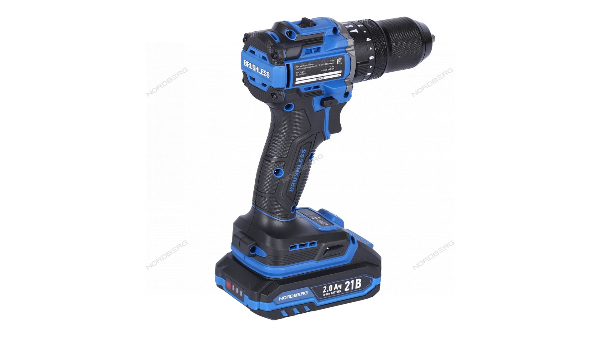 Шуруповерт аккумуляторный макс.диам. сверла 13 мм, 21 В, 70 Нм с 2 аккумуляторами и зарядным уст-вом NORDBERG NE106K