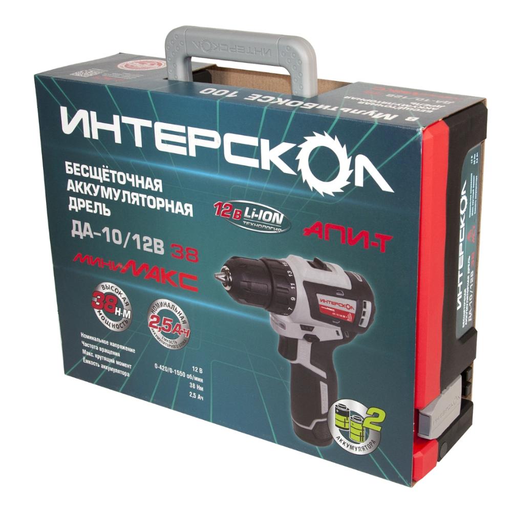 Дрель-шуруповерт аккумуляторная ИНТЕРСКОЛ ДА-10/12В 38 МиниМАКС