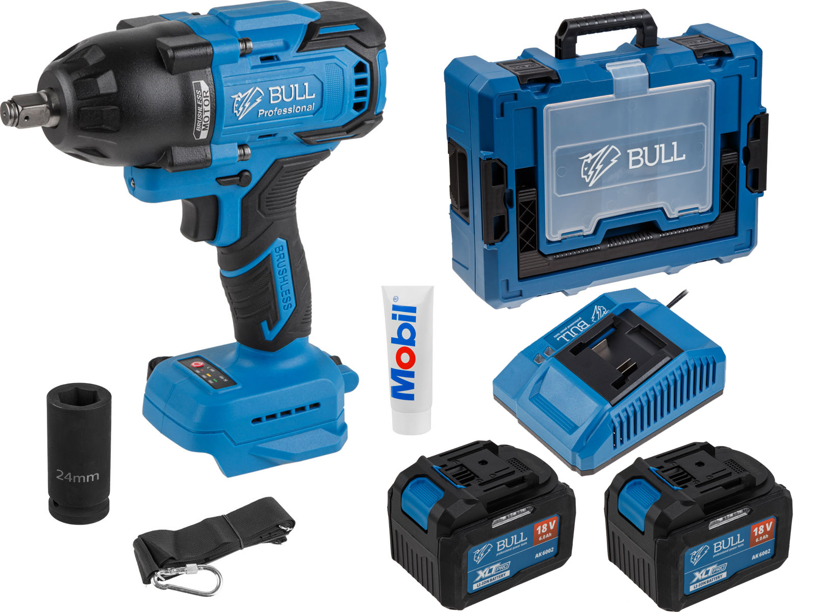 Аккум. ударный гайковерт BULL SC 1807 Xcase, XLTpro, БЕСЩЕТ., 18 В, 750 Н*м, 1/2", 2х6 А*ч, з/у 6 А (вес 2,24 кг) (1329724)