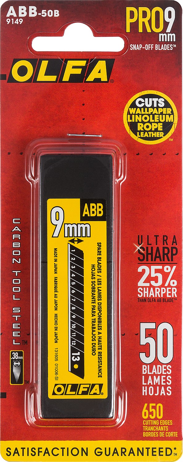 OLFA EXCEL BLACK, 9 х 80 х 0.38 мм, 50 шт, сегментированные лезвия (OL-ABB-50B)