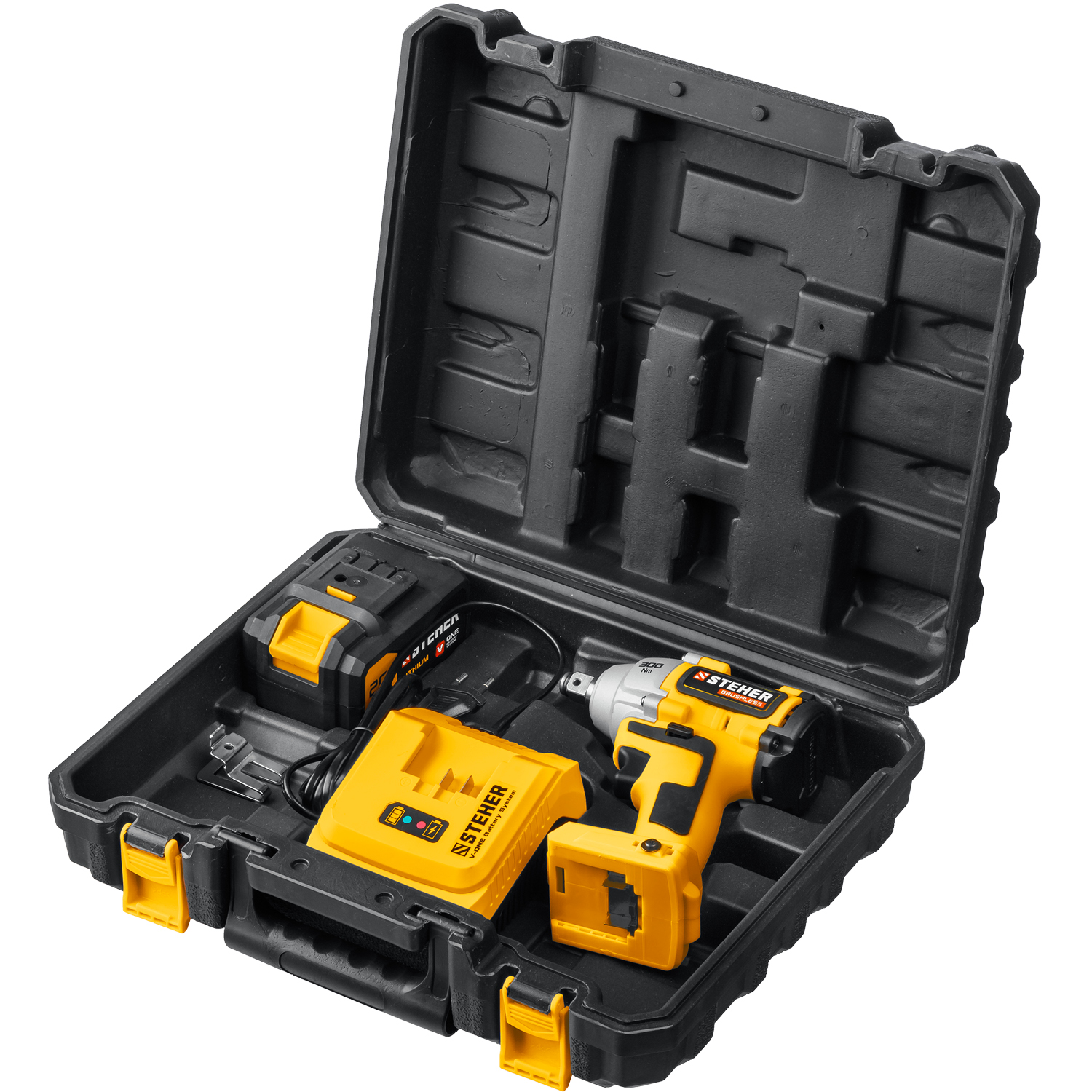 STEHER V1, 20 В, 300 Н·м, 1 АКБ (4 А·ч), бесщеточный гайковерт, кейс (CWB-300-1)