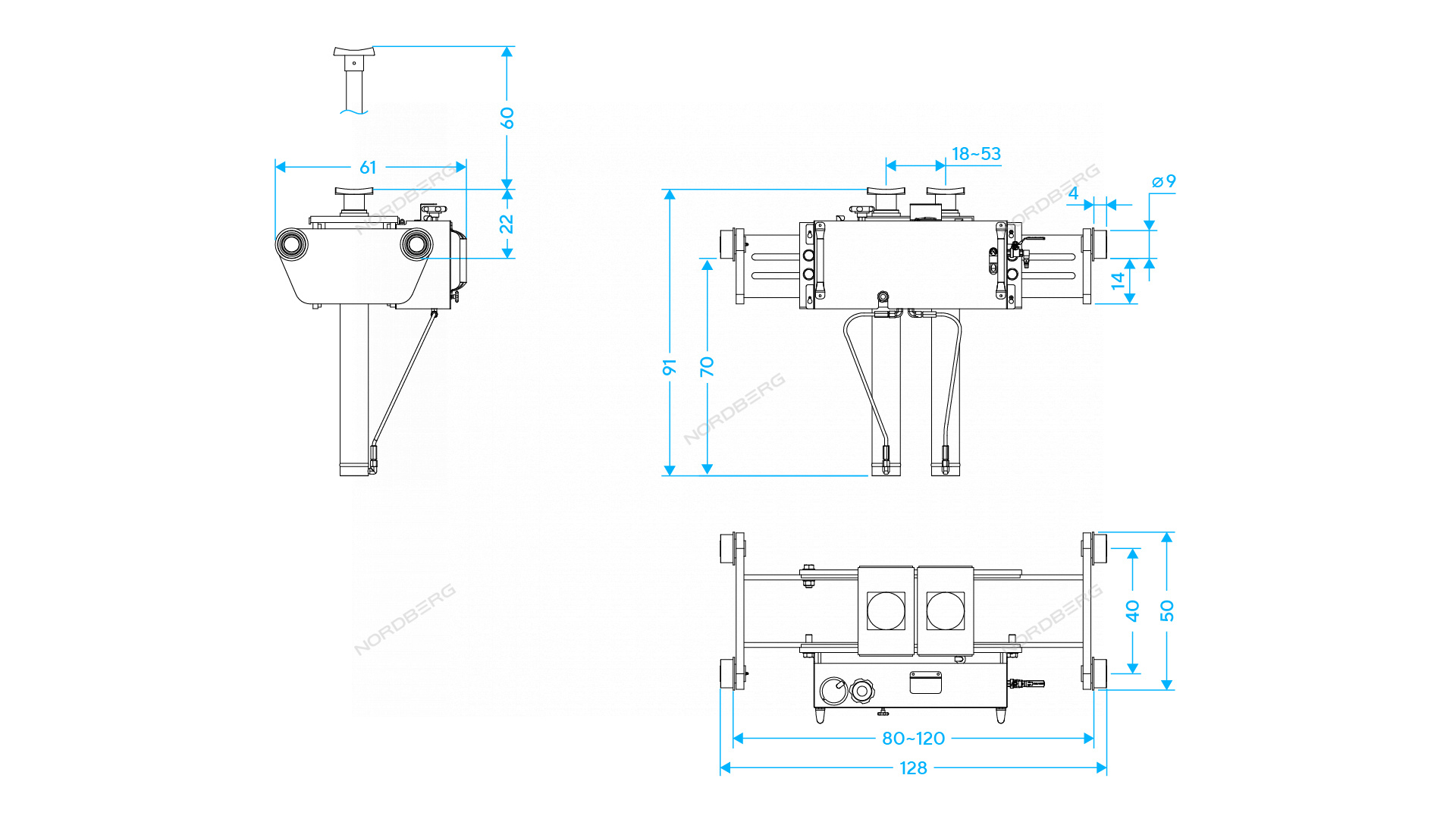 Домкрат пневмогидравлический ямный двухштоковый (канавный подъемник), 20 т NORDBERG N502G