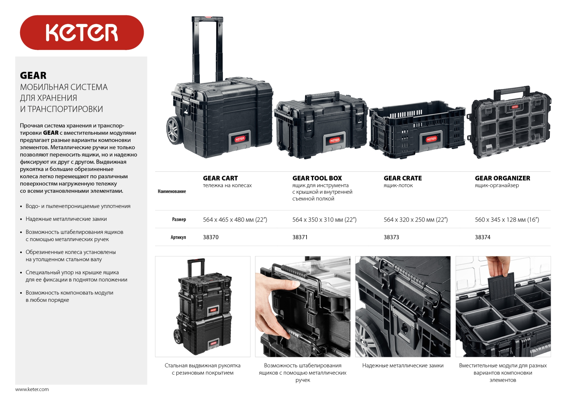 KETER GEAR CRATE, 564 х 320 х 250 мм, (22″), пластиковый ящик-лоток (38373)