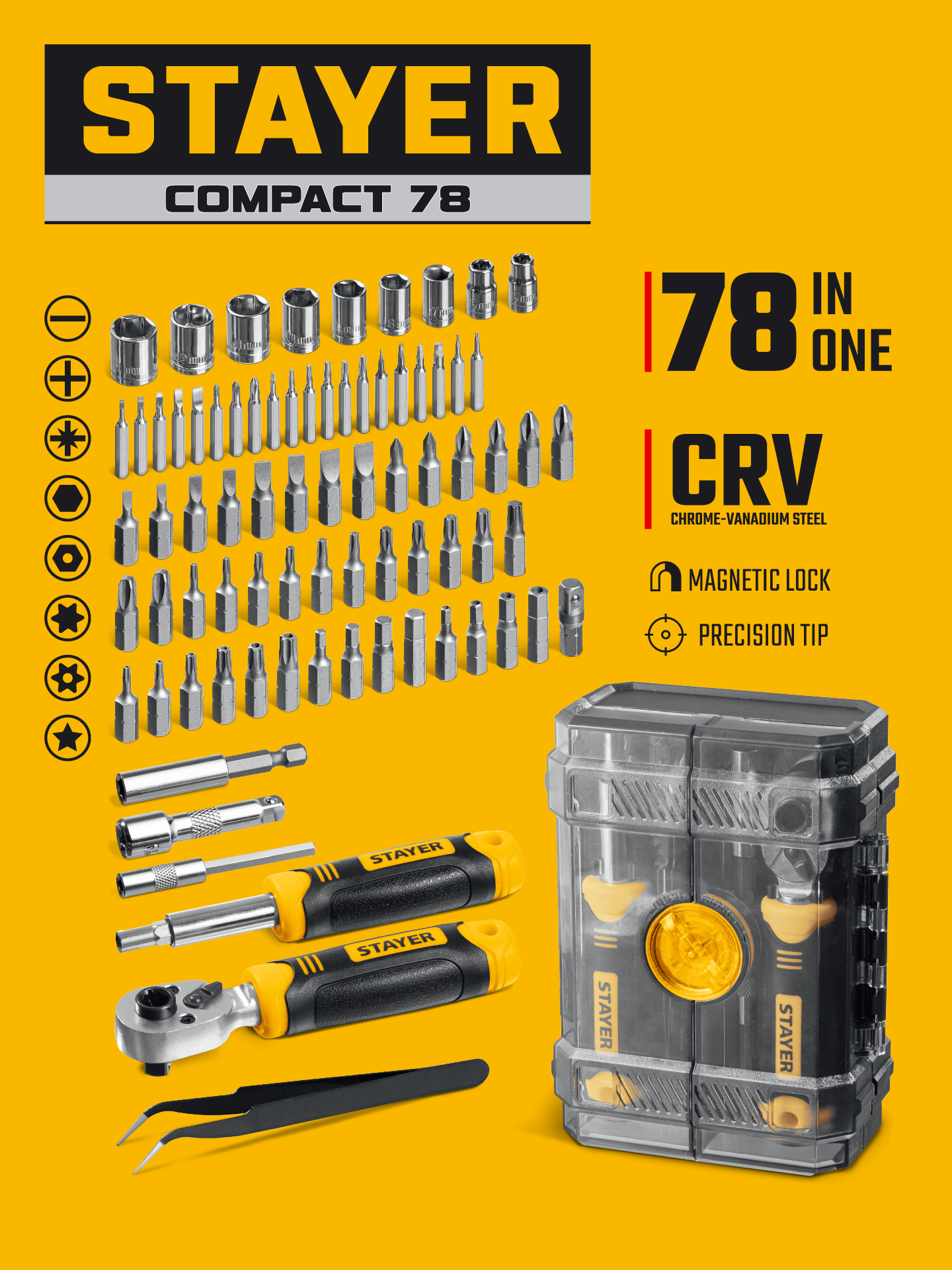 STAYER Compact-78 78 предм., универсальный набор инструмента (25085)