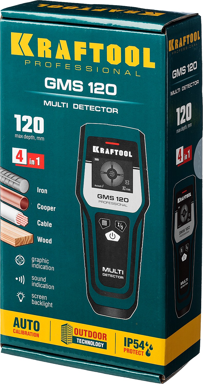KRAFTOOL GMS-120, ЖК дисплей, универсальный детектор проводки (45298)