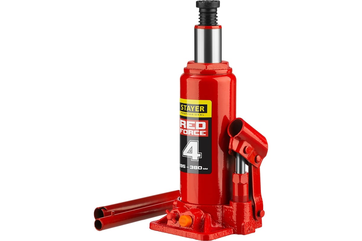 Домкрат STAYER RED FORCE бутылочный гидравлический 194-372 мм 4т.