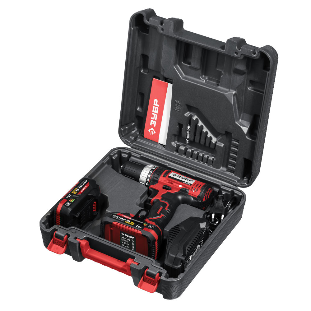 Дрель-шуруповерт ДШЛ-185-22 ЗУБР 18В, 2 АКБ (2Ач), в кейсе